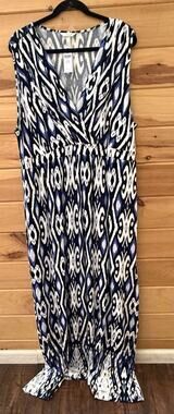 Soma Maxi Dress Sz XXL Ikat Geometric Print Bohemian Night Out Sleeveless V Neck